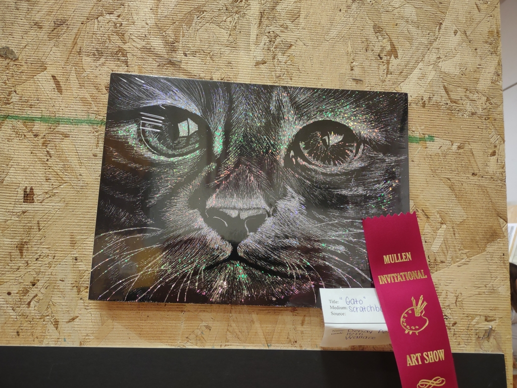 Denay Pelster 2nd place black and white drawing/scratch board