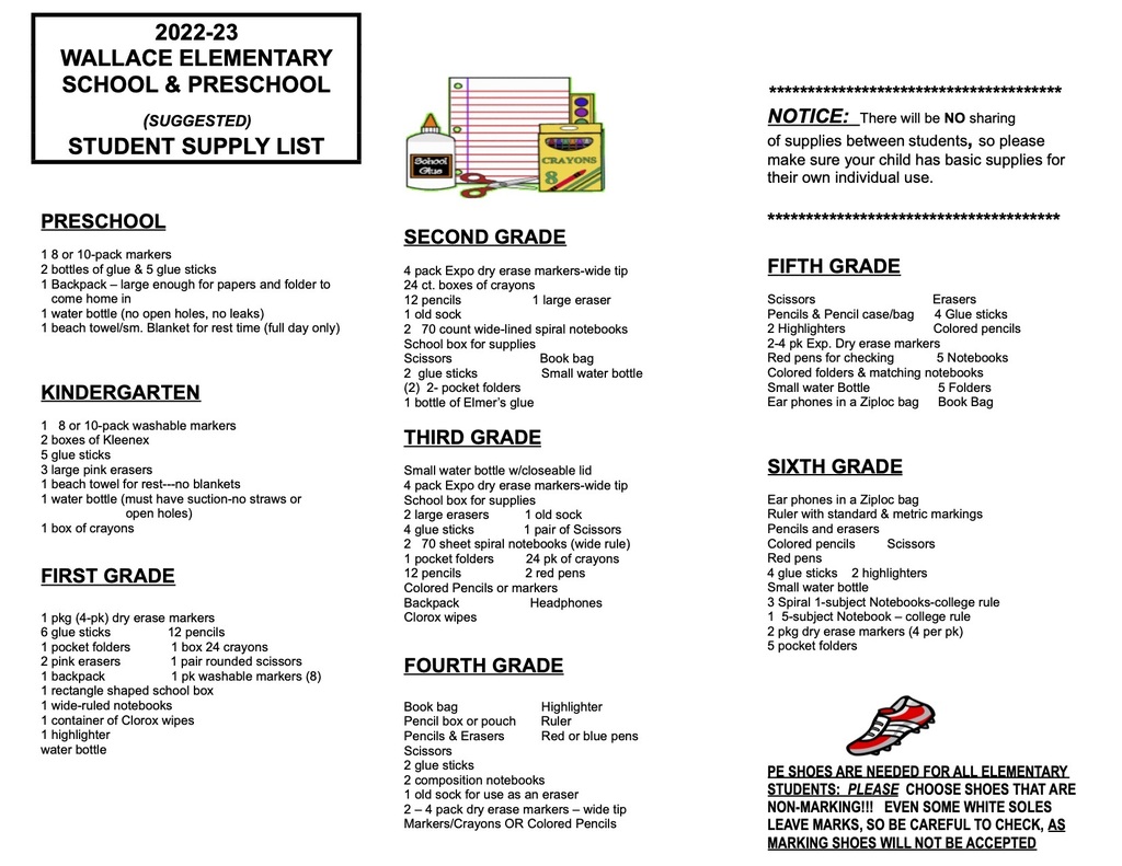 Elementary supply list