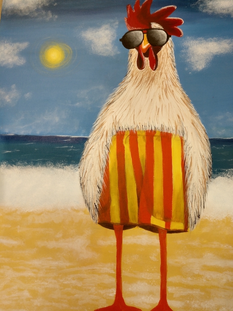 Denay Pelster Wallace Medal Winner "Funky Chicken" Acrylic Painting